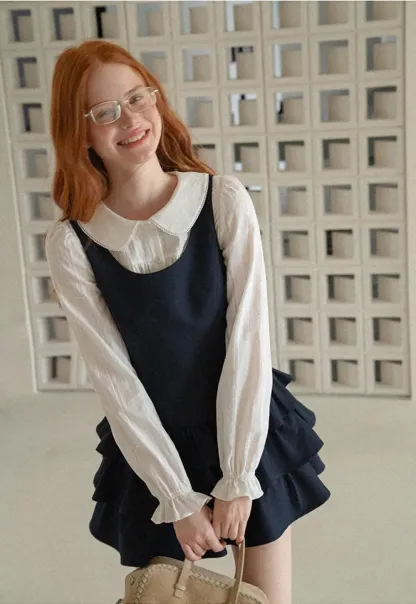 Peter Pan Collar Smocked Bodice Blouse
