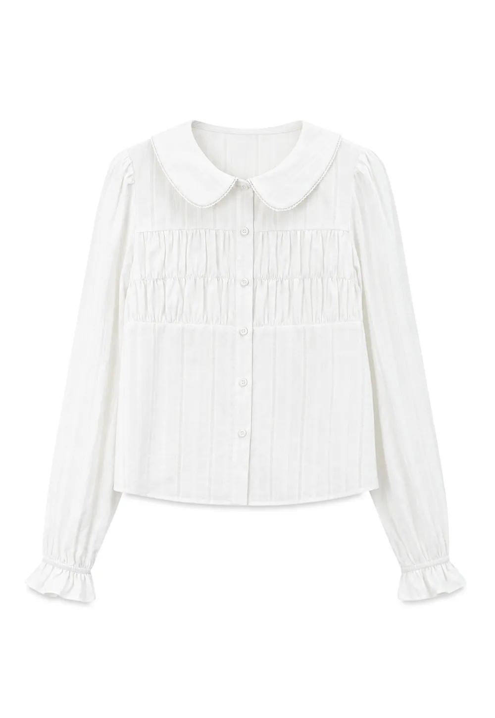 Peter Pan Collar Smocked Bodice Blouse