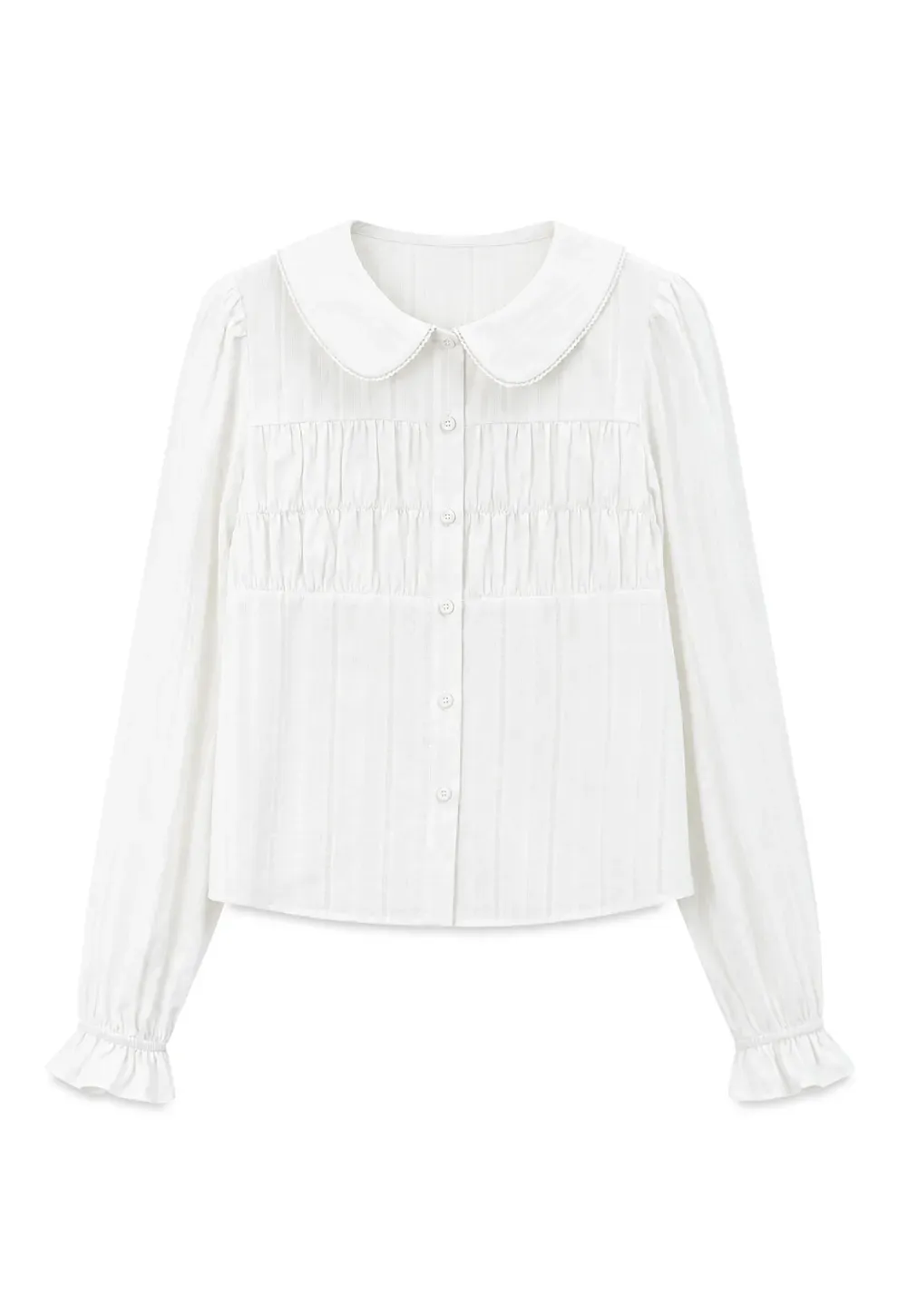 Peter Pan Collar Smocked Bodice Blouse