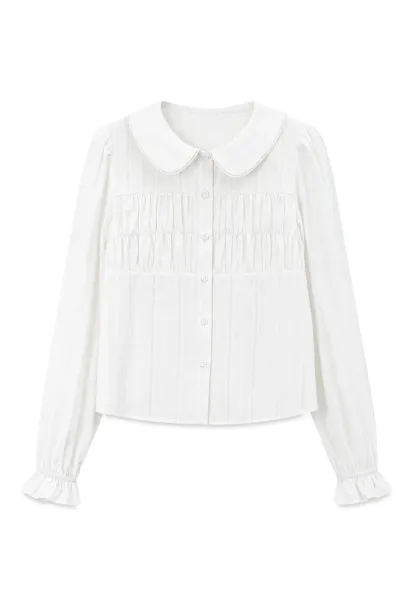 Peter Pan Collar Smocked Bodice Blouse