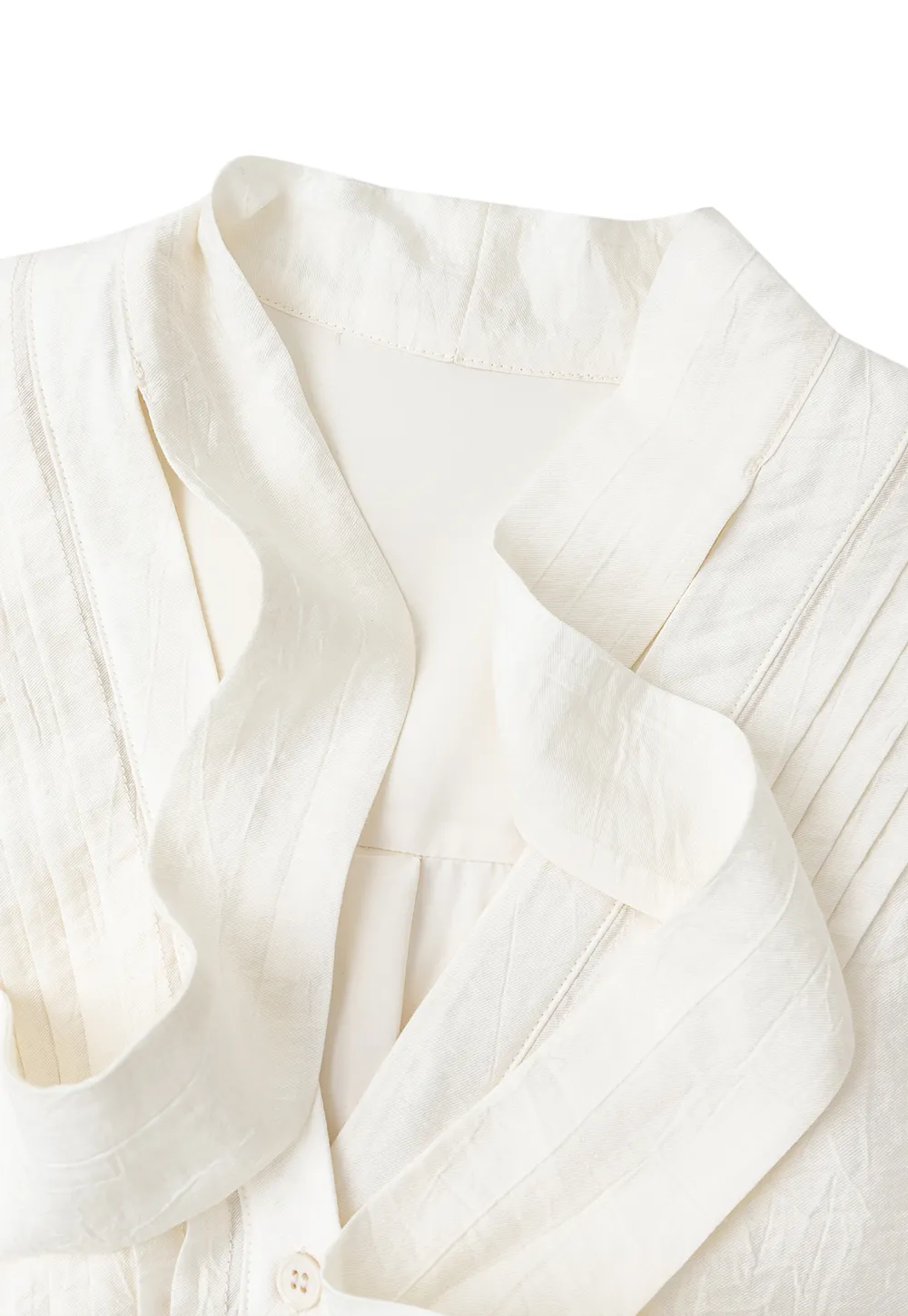 Pleated V Neck Button Up Shirt with Ruffled Cuff