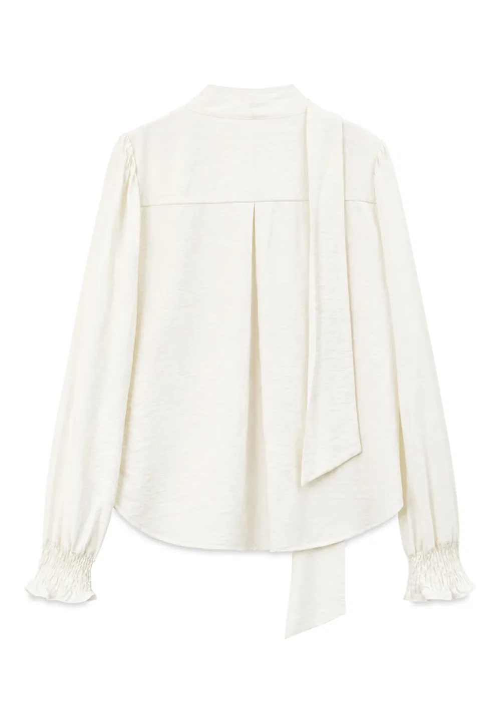 Pleated V Neck Button Up Shirt with Ruffled Cuff