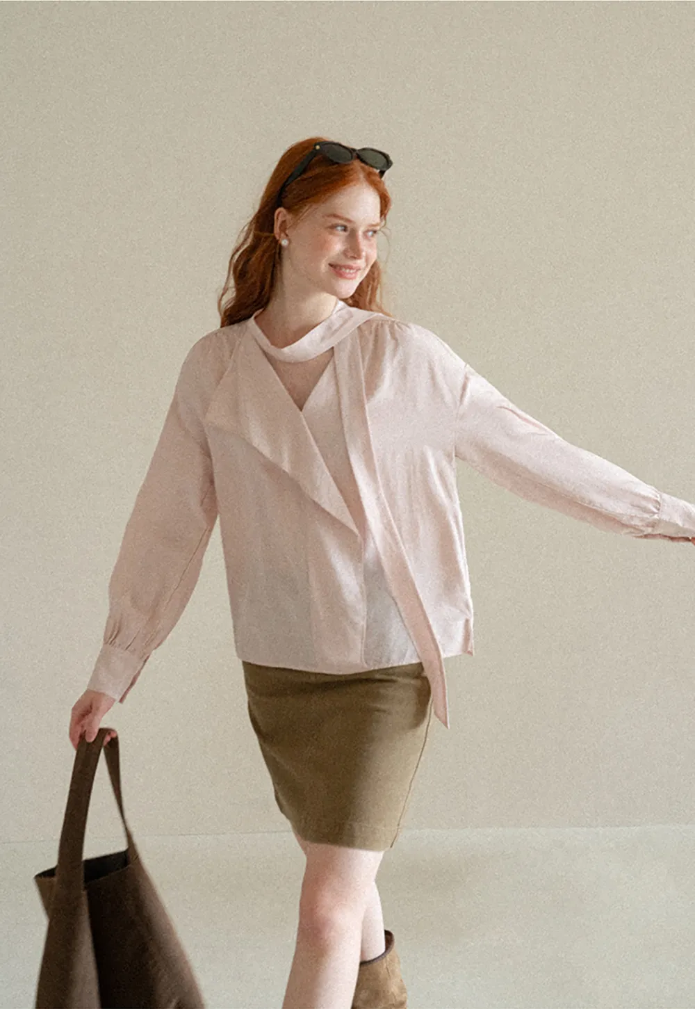 Wrap Neck Draped Front Long Sleeve Shirt