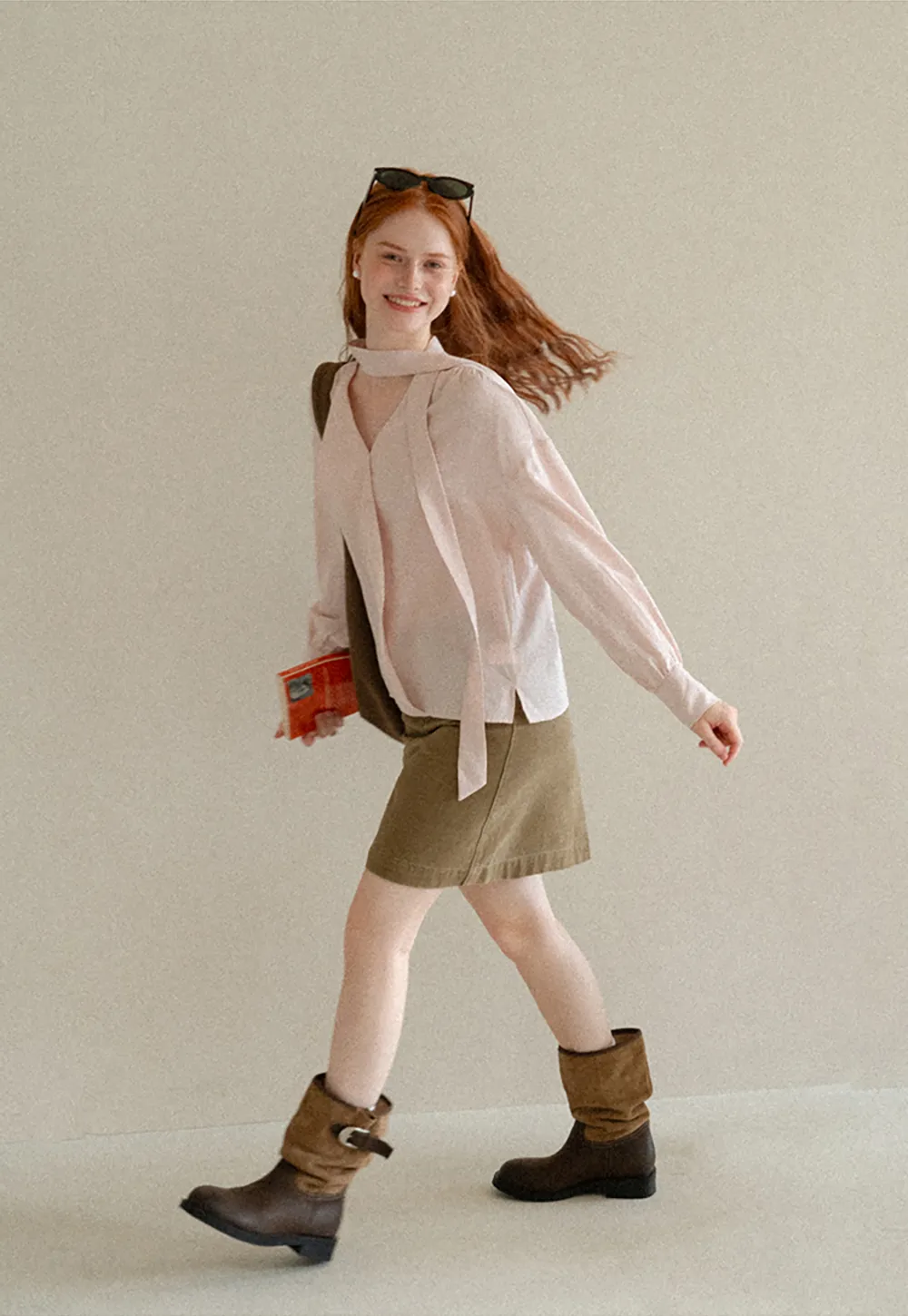 Wrap Neck Draped Front Long Sleeve Shirt