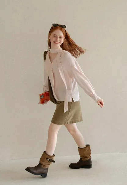 Wrap Neck Draped Front Long Sleeve Shirt