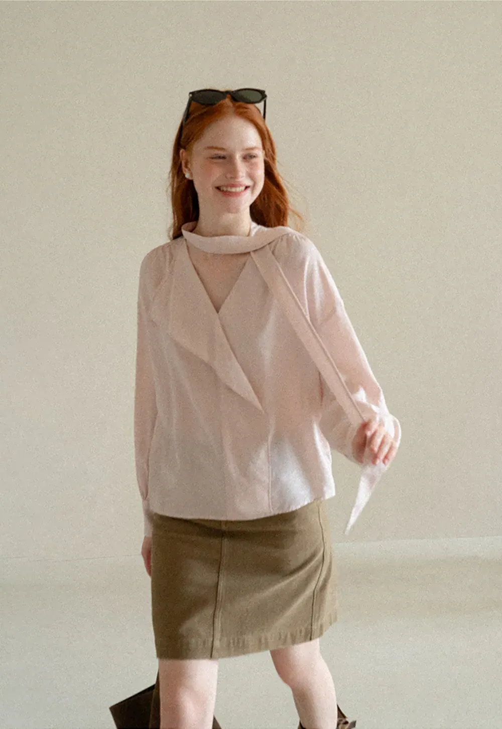 Wrap Neck Draped Front Long Sleeve Shirt