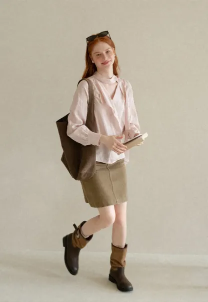 Wrap Neck Draped Front Long Sleeve Shirt