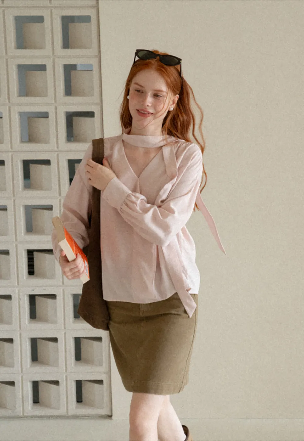 Wrap Neck Draped Front Long Sleeve Shirt