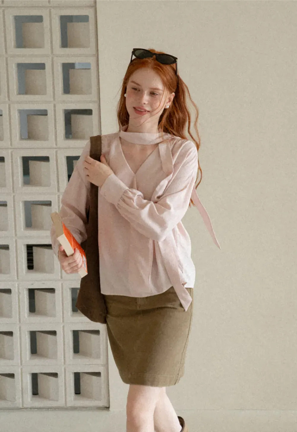 Wrap Neck Draped Front Long Sleeve Shirt