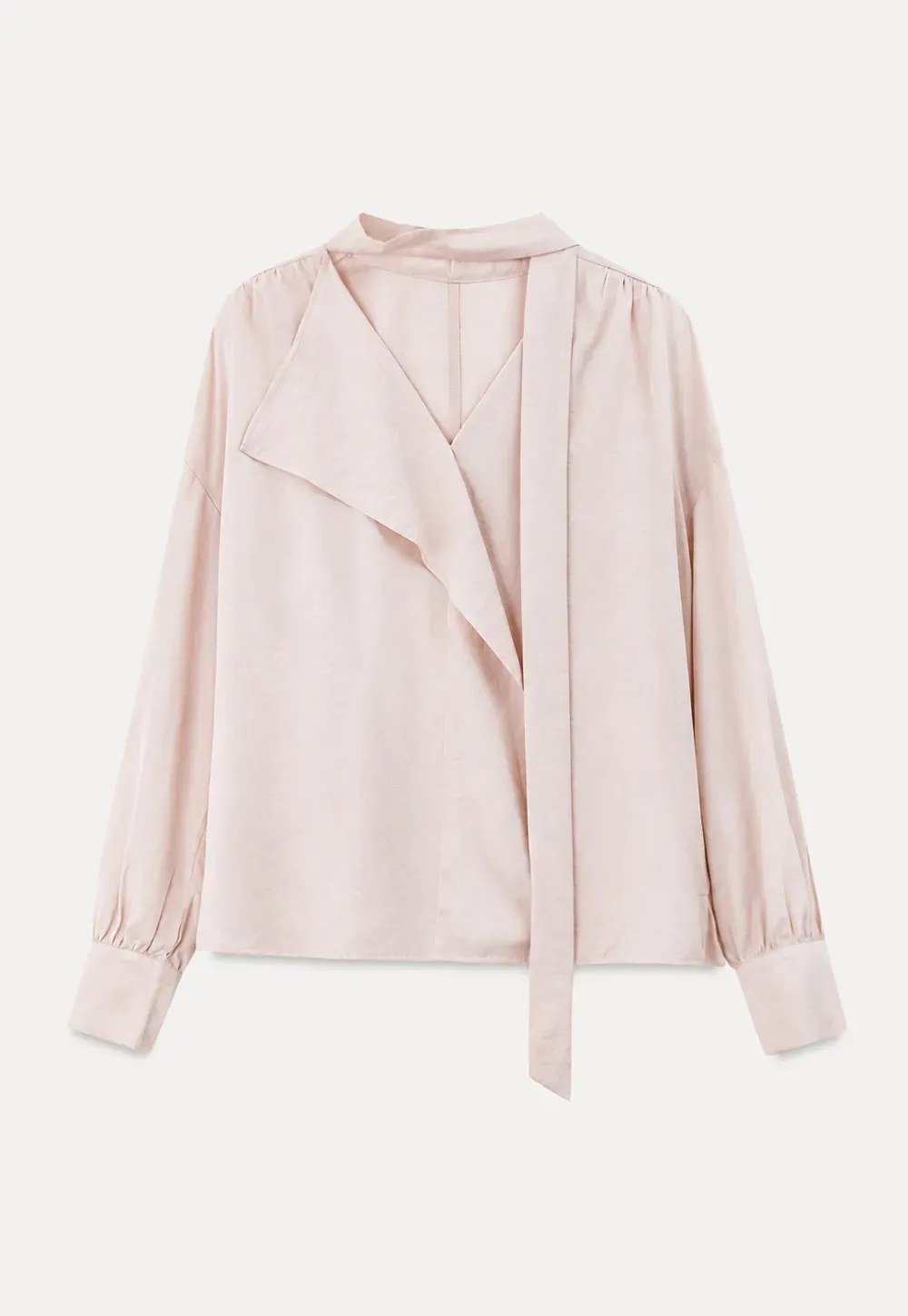 Wrap Neck Draped Front Long Sleeve Shirt