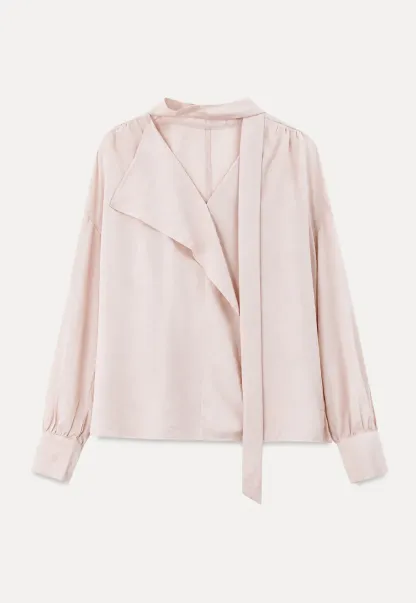 Wrap Neck Draped Front Long Sleeve Shirt