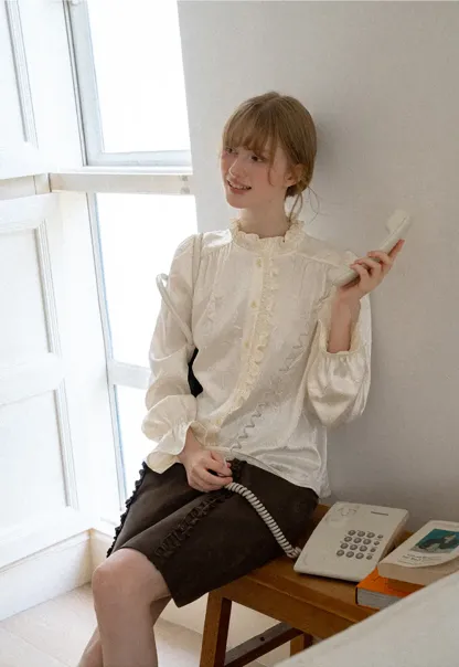Ruffled Collar Button Front Long Sleeve Shirt