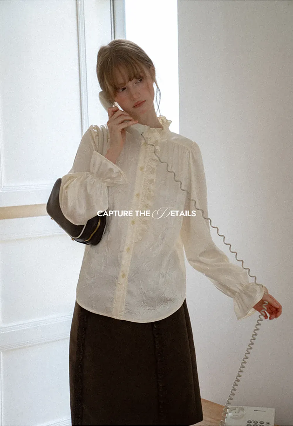 Ruffled Collar Button Front Long Sleeve Shirt