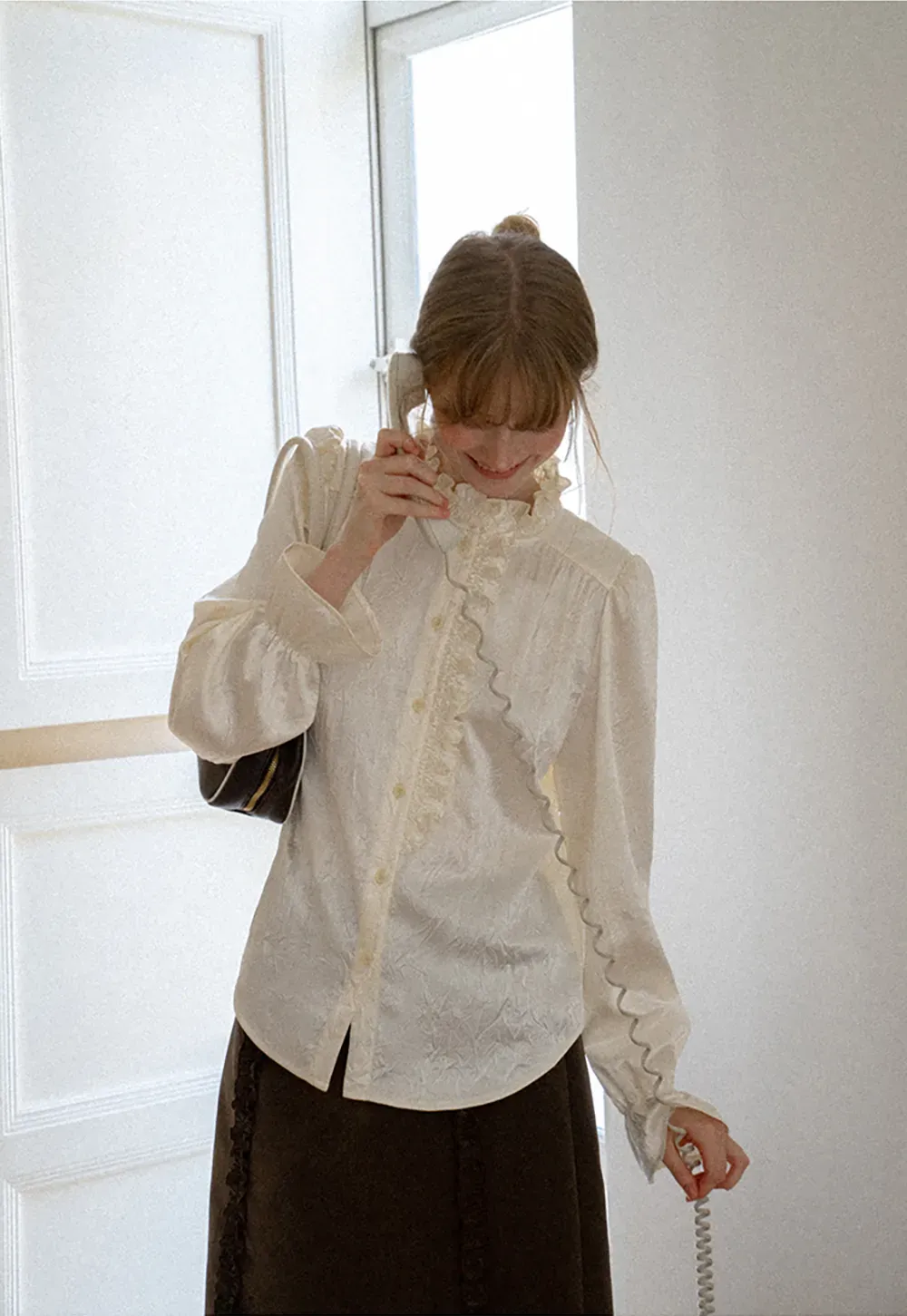 Ruffled Collar Button Front Long Sleeve Shirt