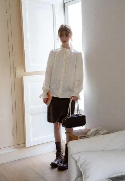 Ruffled Collar Button Front Long Sleeve Shirt