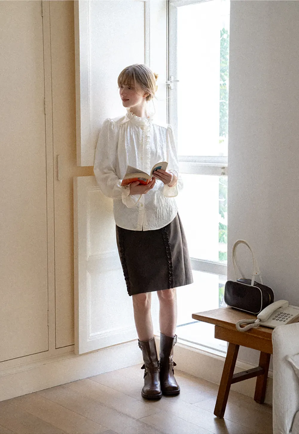 Ruffled Collar Button Front Long Sleeve Shirt