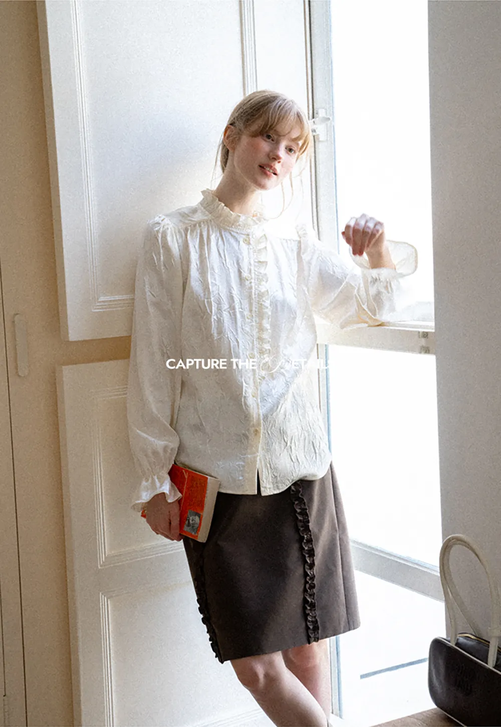 Ruffled Collar Button Front Long Sleeve Shirt