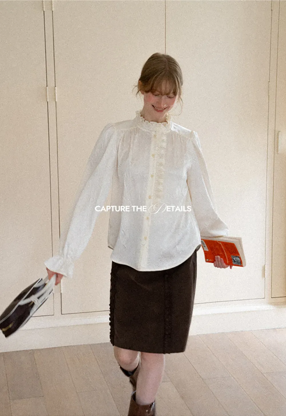 Ruffled Collar Button Front Long Sleeve Shirt