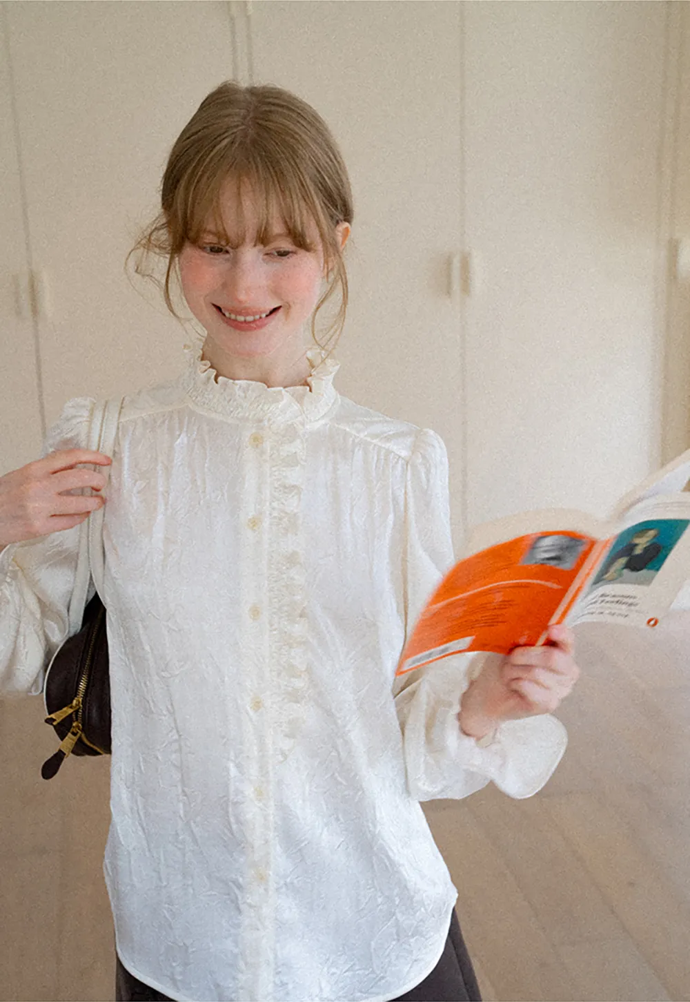 Ruffled Collar Button Front Long Sleeve Shirt