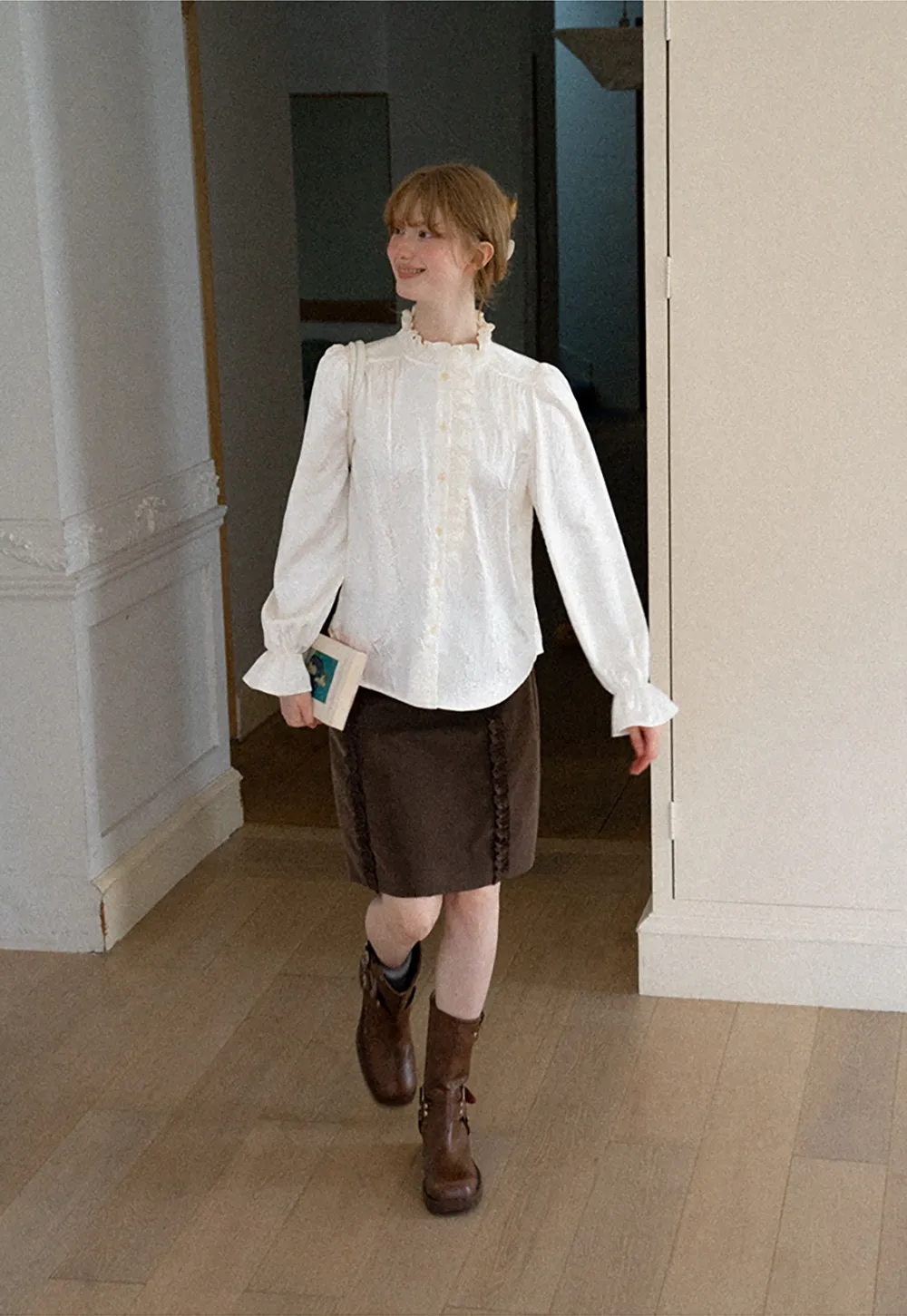 Ruffled Collar Button Front Long Sleeve Shirt