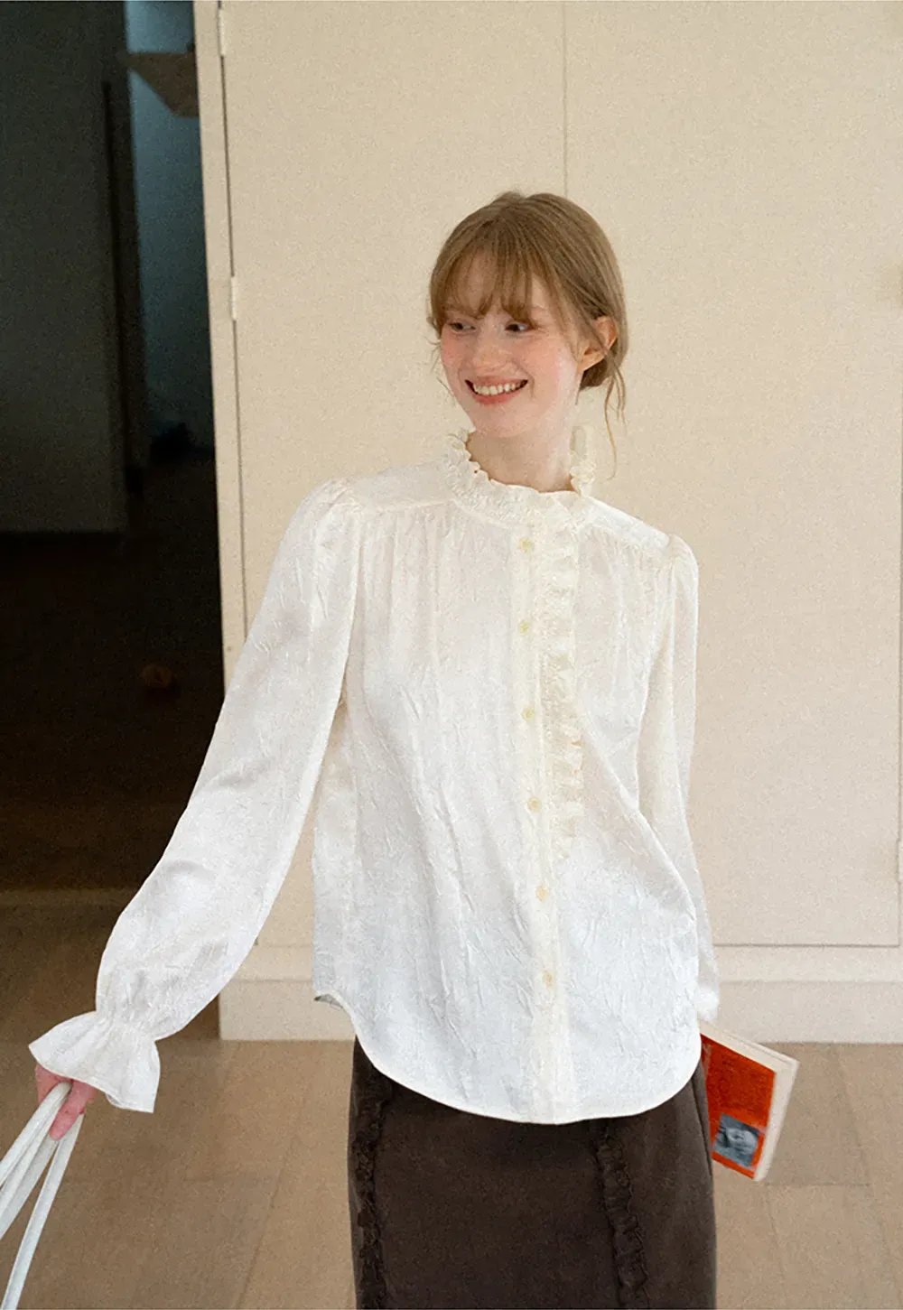 Ruffled Collar Button Front Long Sleeve Shirt