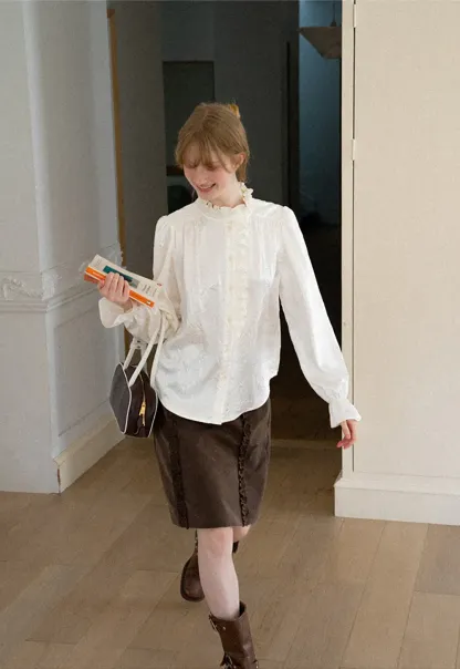 Ruffled Collar Button Front Long Sleeve Shirt