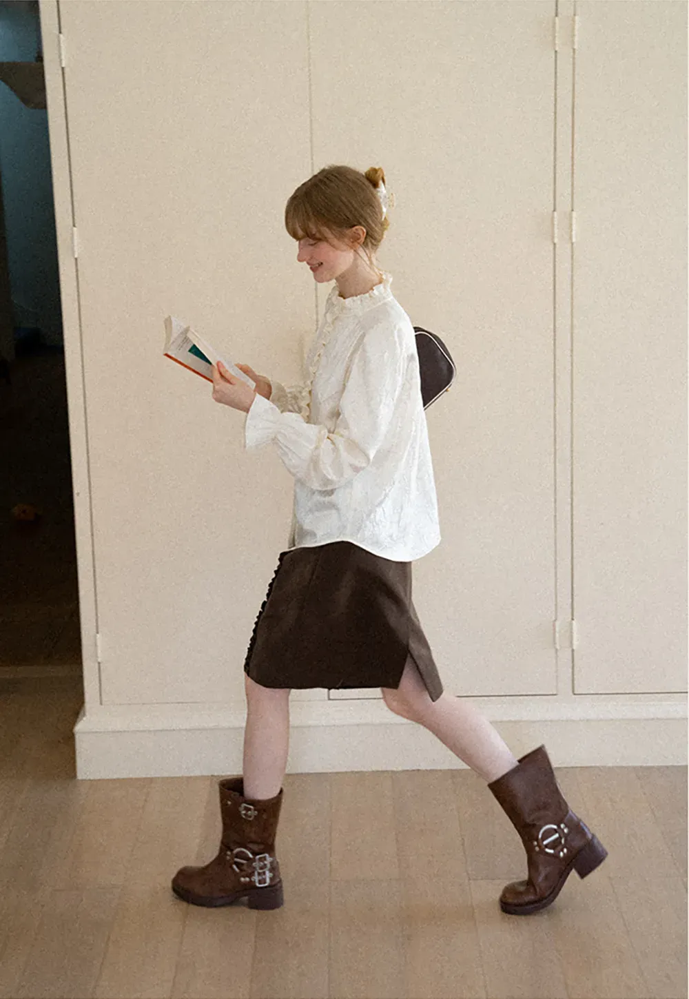 Ruffled Collar Button Front Long Sleeve Shirt