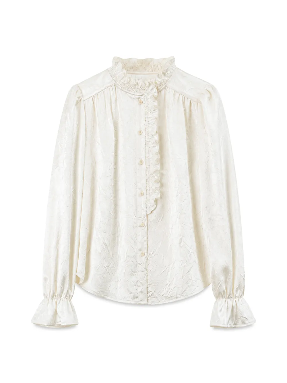 Ruffled Collar Button Front Long Sleeve Shirt