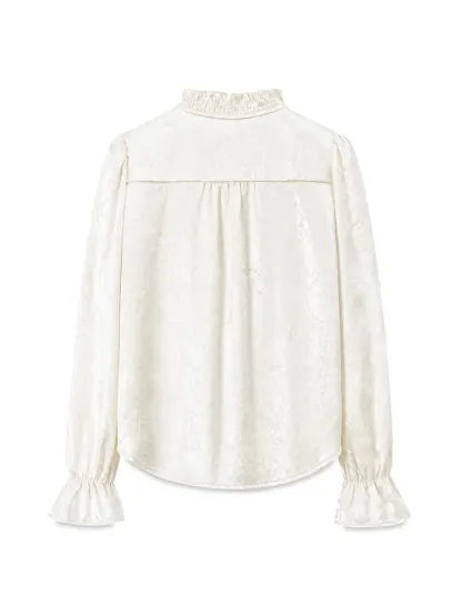 Ruffled Collar Button Front Long Sleeve Shirt