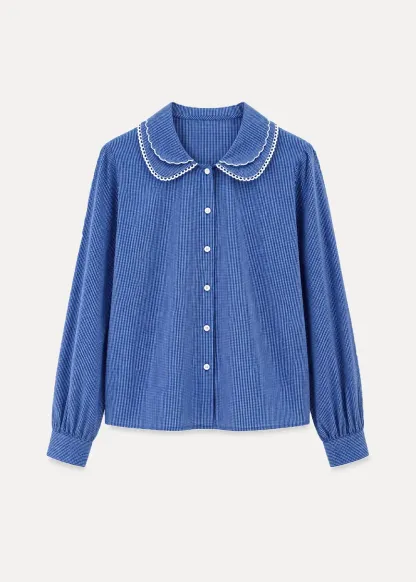 Embroidered Peter Pan Collar Corduroy Shirt