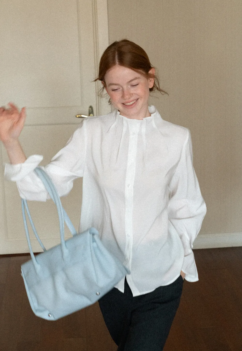 High Collar Long Sleeve Button Up Shirt