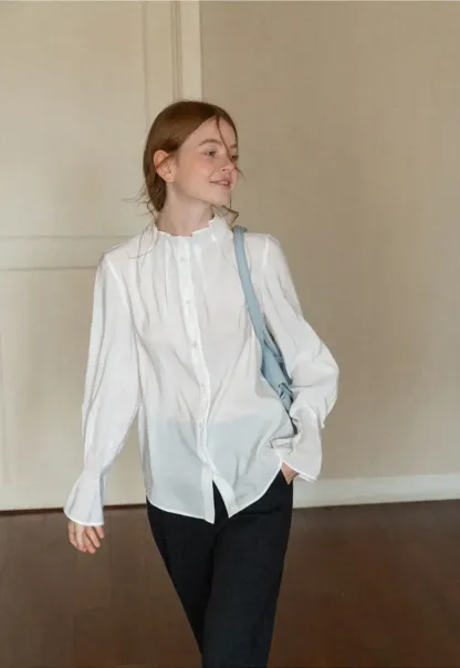 High Collar Long Sleeve Button Up Shirt