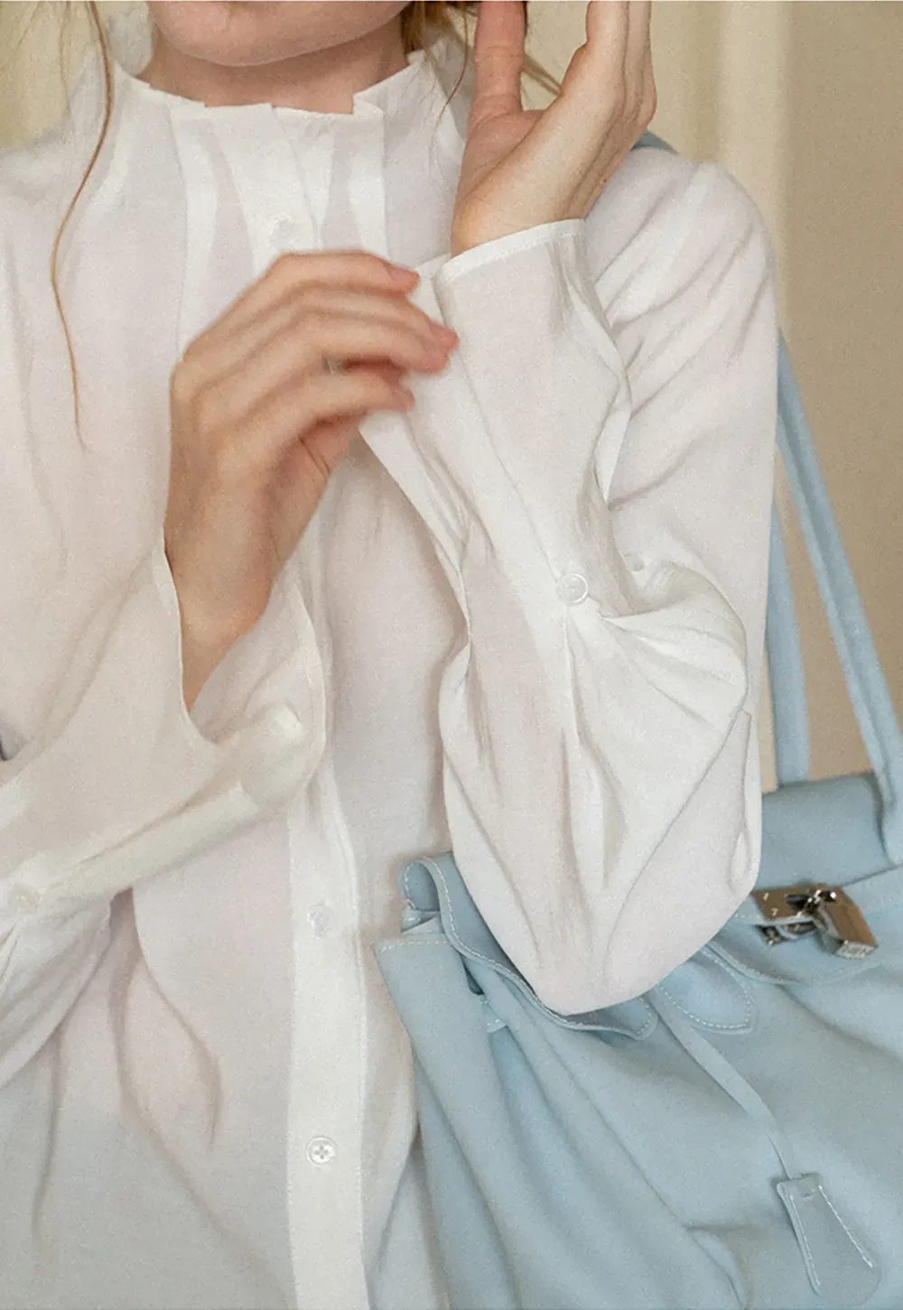 High Collar Long Sleeve Button Up Shirt