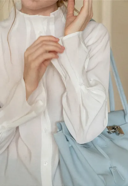 High Collar Long Sleeve Button Up Shirt