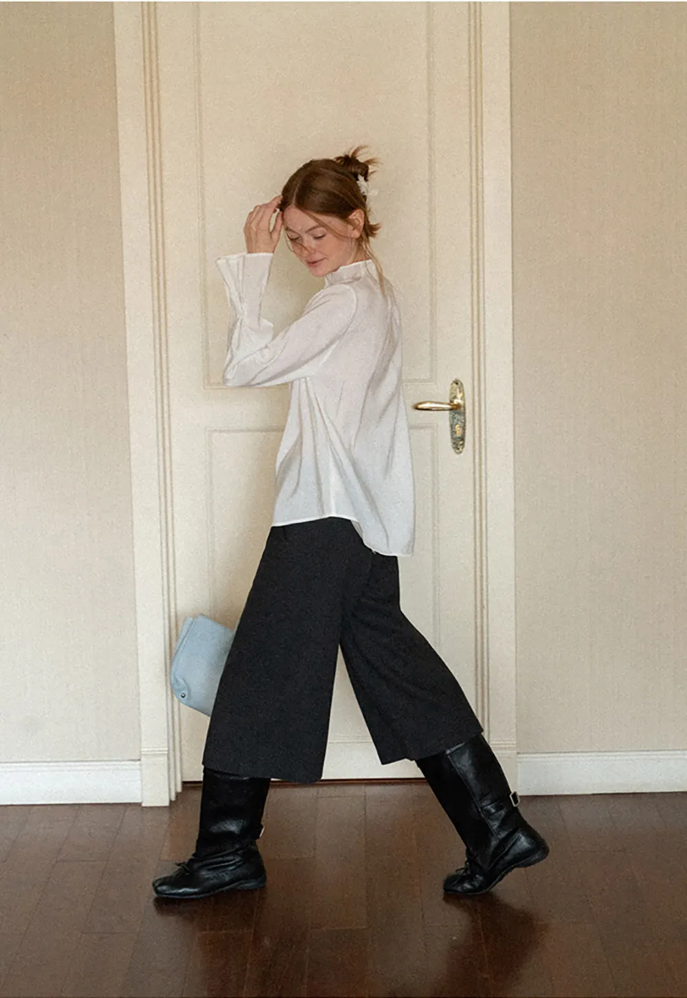 High Collar Long Sleeve Button Up Shirt