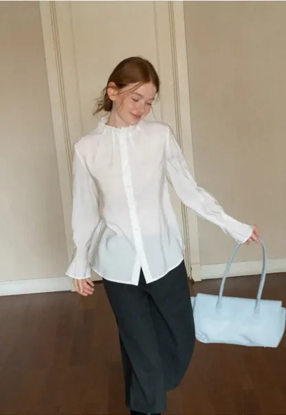 High Collar Long Sleeve Button Up Shirt