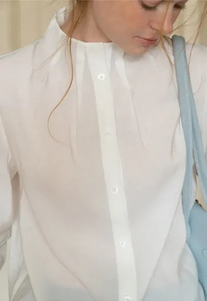 High Collar Long Sleeve Button Up Shirt