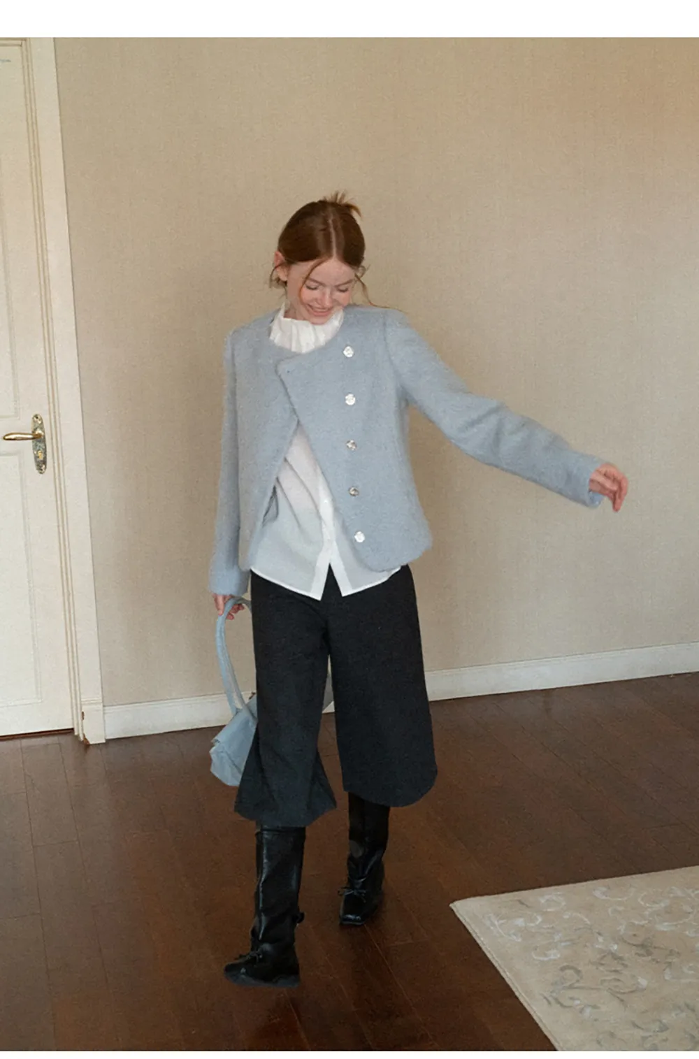 High Collar Long Sleeve Button Up Shirt