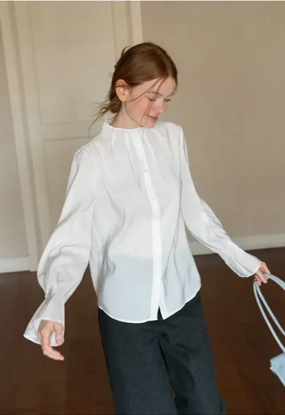 High Collar Long Sleeve Button Up Shirt