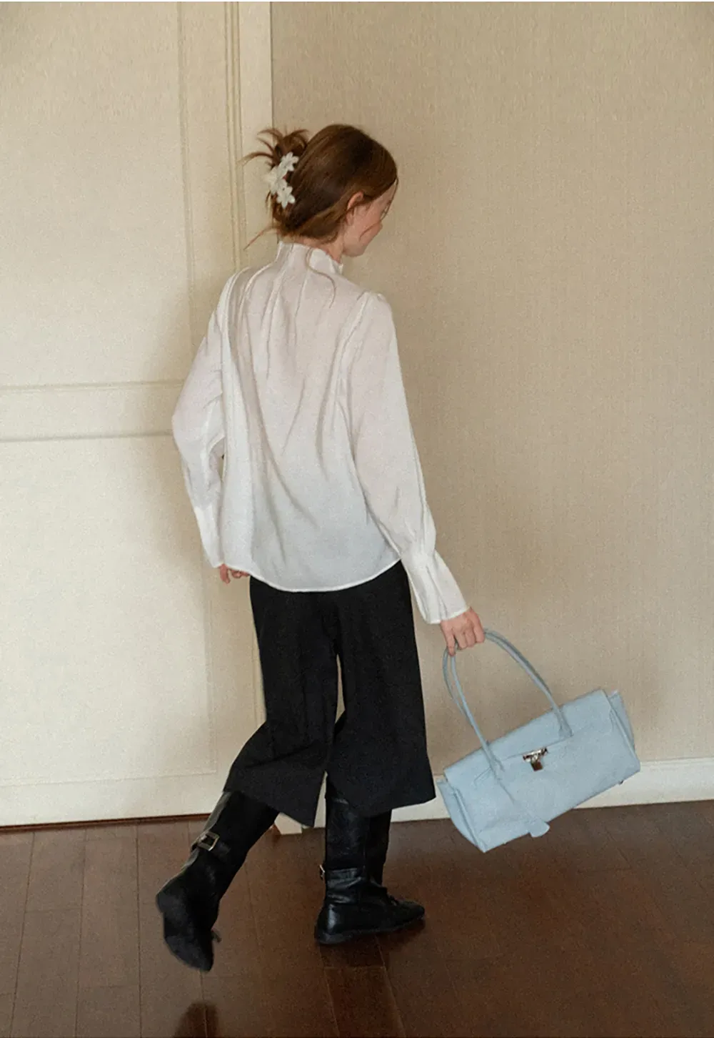 High Collar Long Sleeve Button Up Shirt