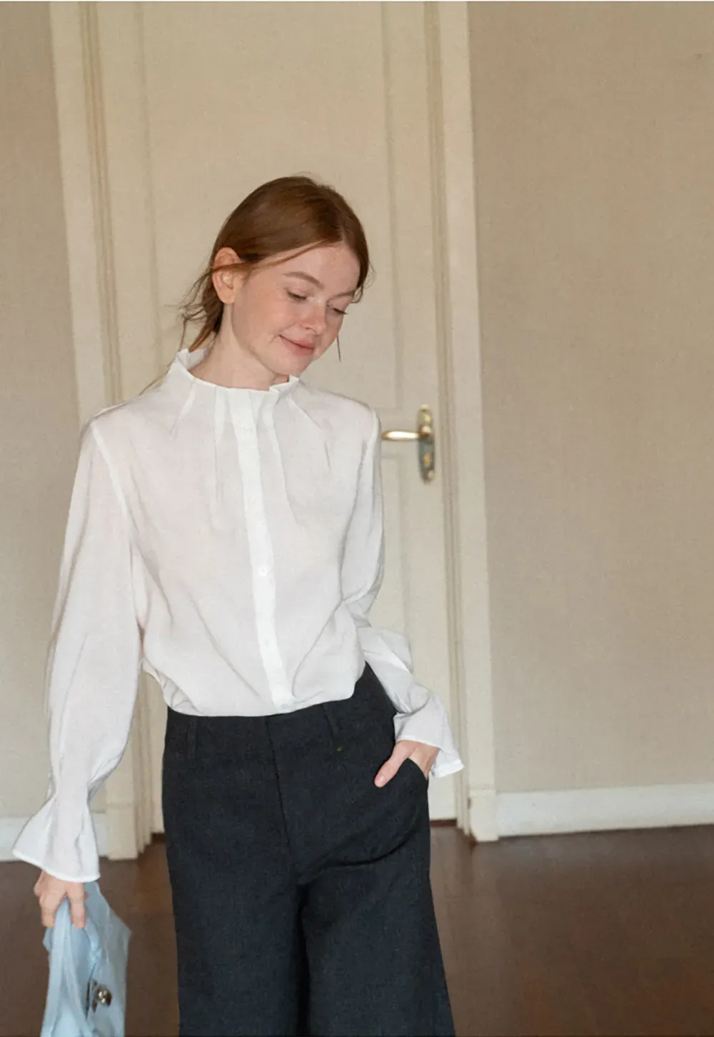 High Collar Long Sleeve Button Up Shirt