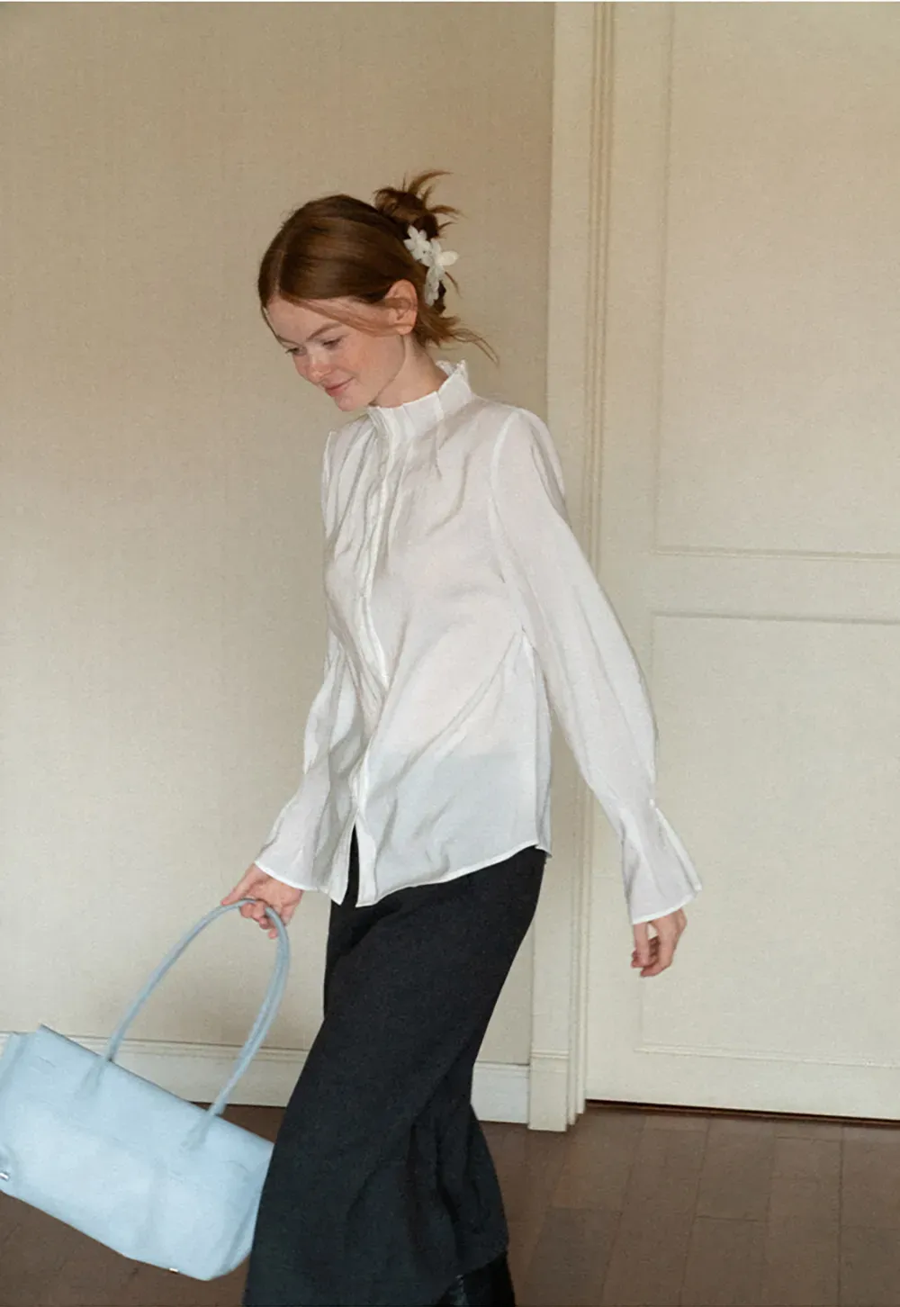 High Collar Long Sleeve Button Up Shirt