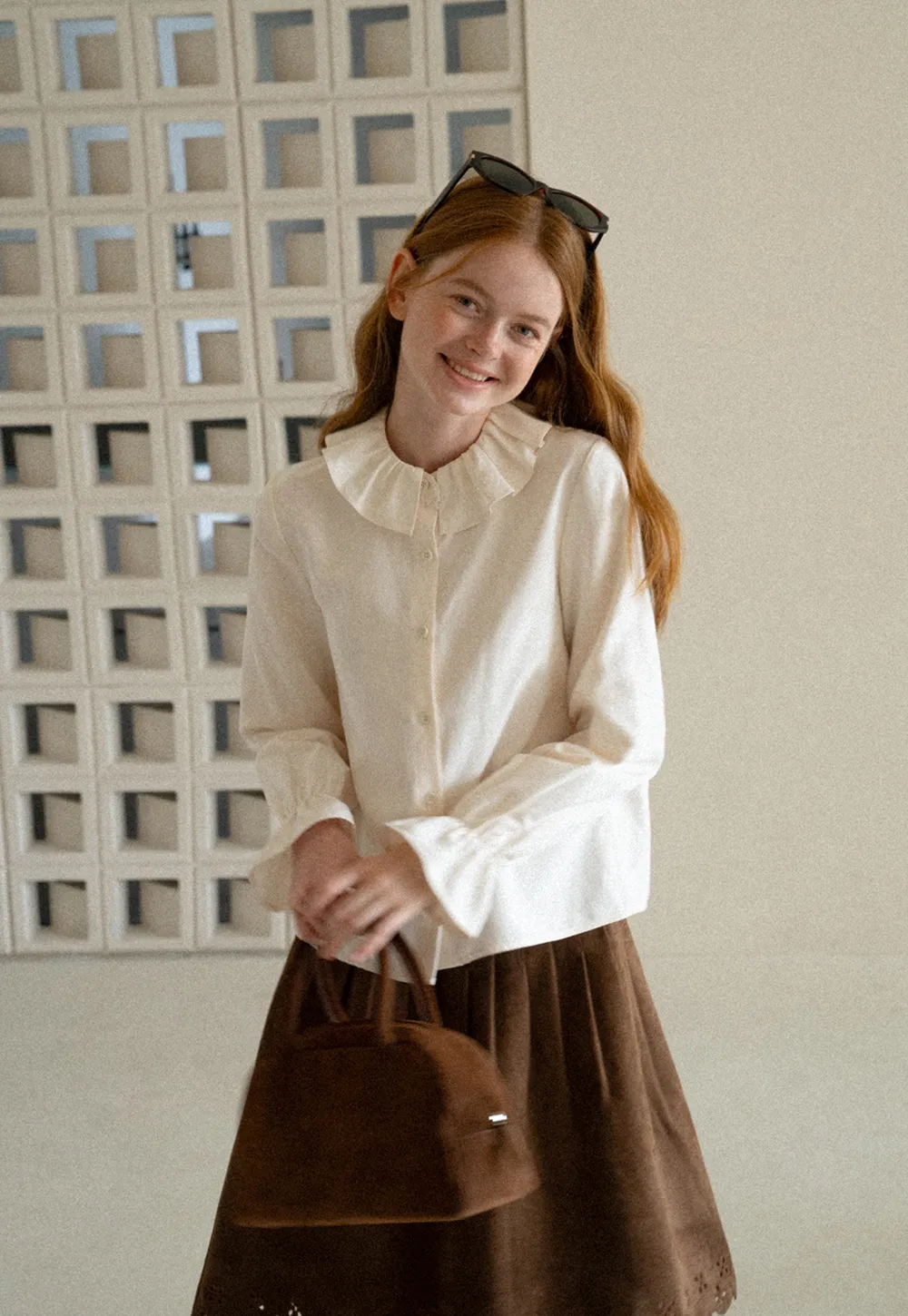 Ruffled Collar Button Front Long Sleeve Shirt