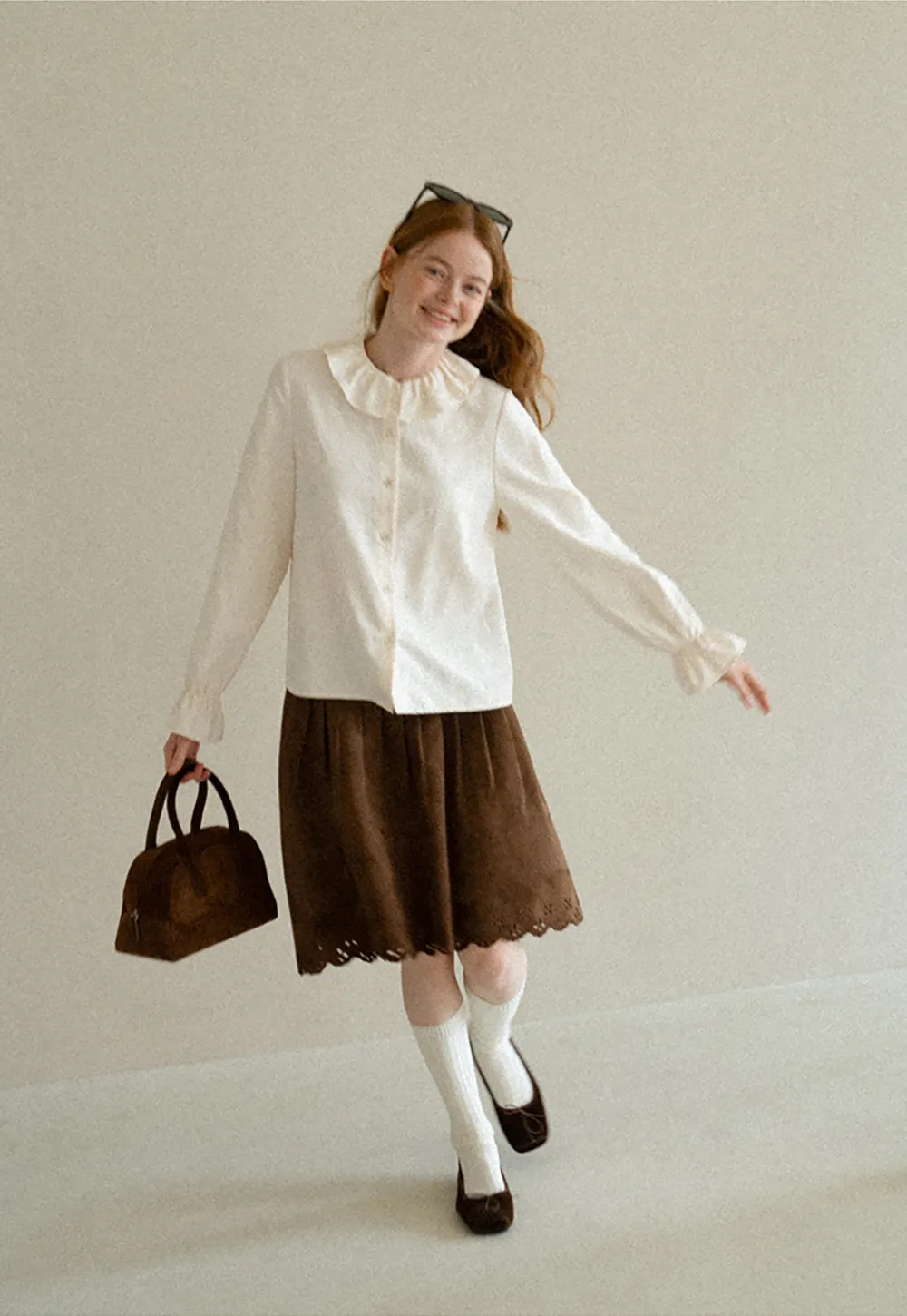 Ruffled Collar Button Front Long Sleeve Shirt