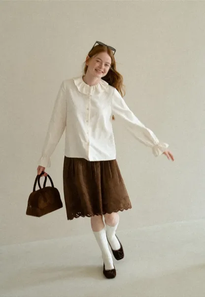 Ruffled Collar Button Front Long Sleeve Shirt