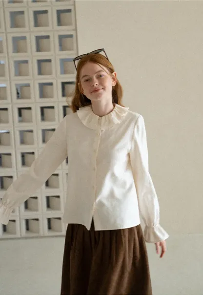 Ruffled Collar Button Front Long Sleeve Shirt