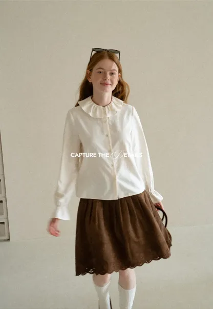 Ruffled Collar Button Front Long Sleeve Shirt
