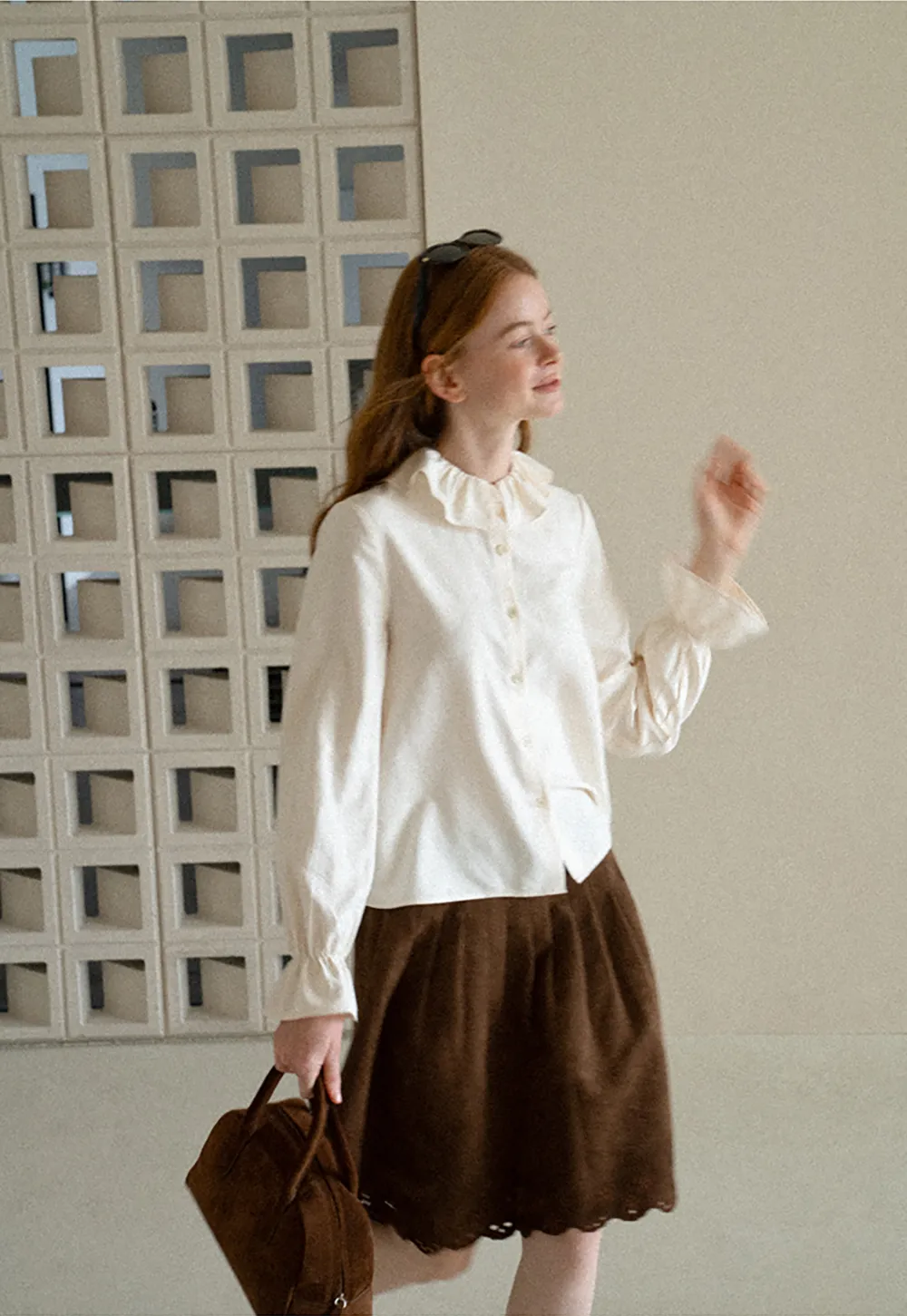 Ruffled Collar Button Front Long Sleeve Shirt