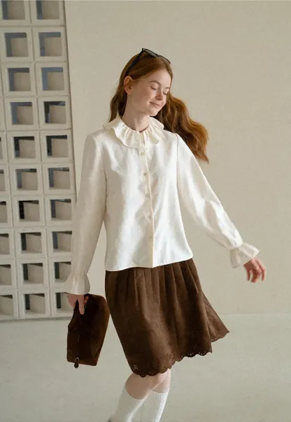 Ruffled Collar Button Front Long Sleeve Shirt