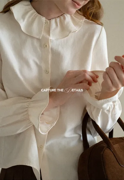 Ruffled Collar Button Front Long Sleeve Shirt